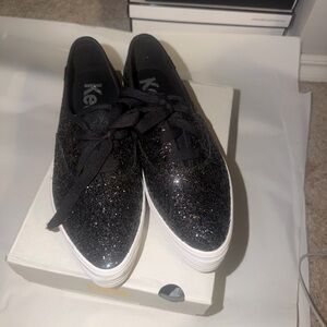 Keds Black Glitter Platform Lace-Up Sneaker